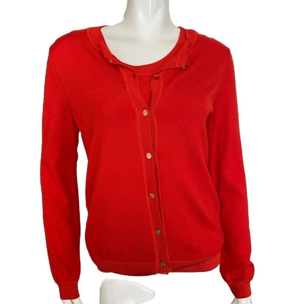 St. John Sweater Set Orange Cardigan St Wool Silk Small